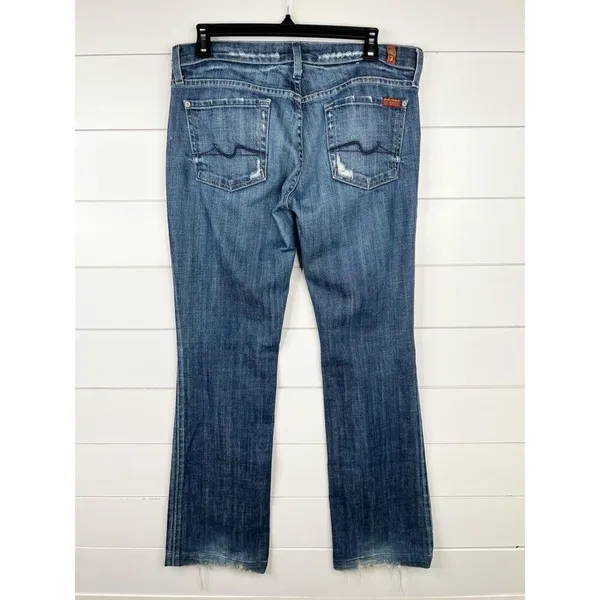 7 For All Mankind Medium Wash Distressed Bootcut Jeans Size 29 7.5" Low Rise - Image 5