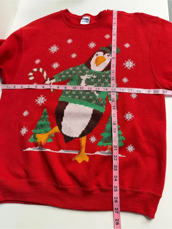 Jerzees Ugly Christmas sweater penguin winter holiday office party cotton blend Flawed - Image 9