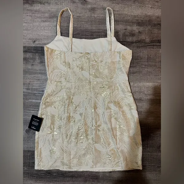 LULUS Shine for Us Cream Metallic Tropical Jacquard Mini Dress - Image 4