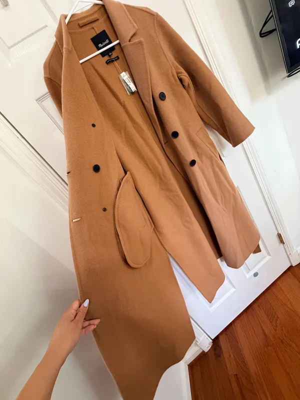 Madewell Double Faced Brushed Long Coat XS NWT Wool Belted Camel Quiet Luxury - Image 6