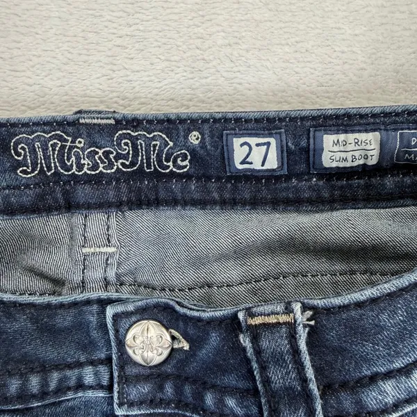 Miss Me Mid-Rise Slim Boot Dark Wash Embellished Jeans MP7697SB5V Size‎ 27 - Image 3