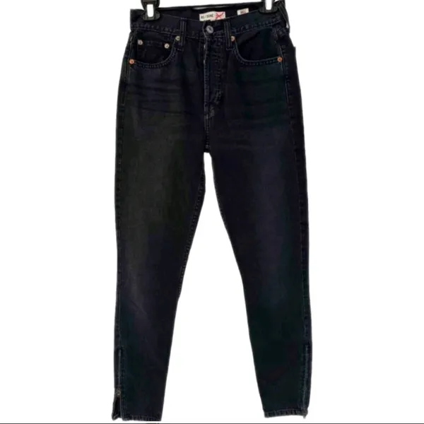 REDONE Women’s Black Zipper Ankle High Rise Cotton Denim Jeans Size 25 - Image 2