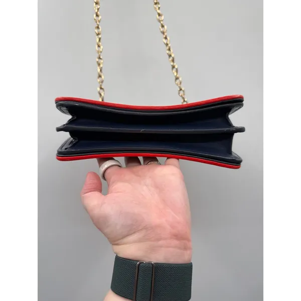 Tory Burch Alexa Convertible Shoulder Bag Navy Red Embroidered‎ Leather Chain - Image 6