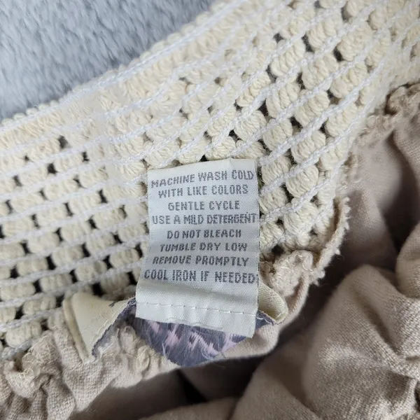 Kiss & Cry Linen Blend Pants Beige Crochet Elastic Waist Size L Large - Image 8