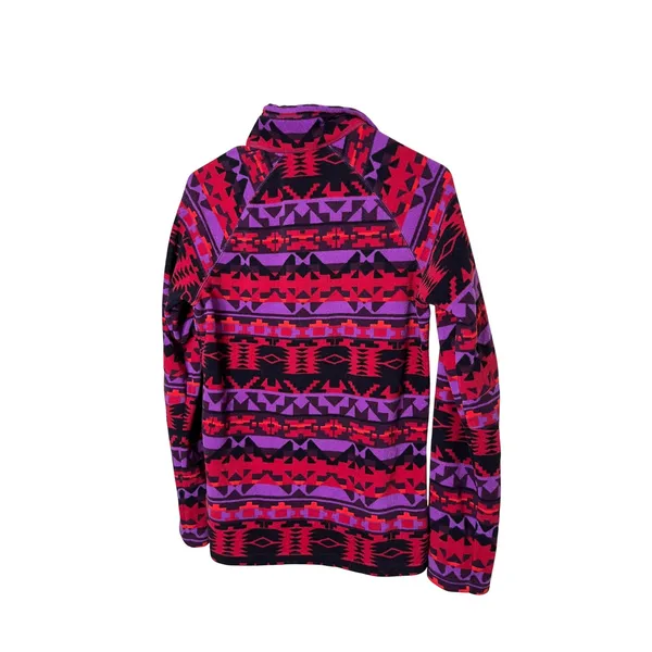 Eddie Bauer Womens Medium Fleece‎ 1/4 Zip Pullover Aztec Geometric Red Purple - Image 7