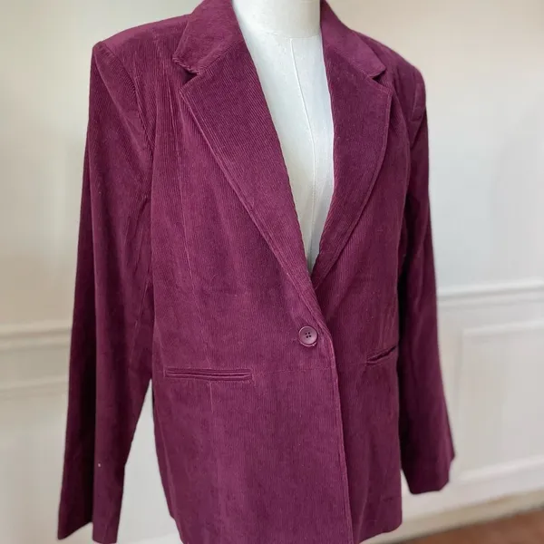 NWT QVC Denim & Co Merlot Burgundy Corduroy Blazer L - Image 3