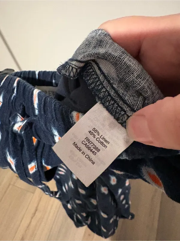 J. Crew Factory Linen Cotton Drawstring Ikat Pants navy blue size 2 - Image 7