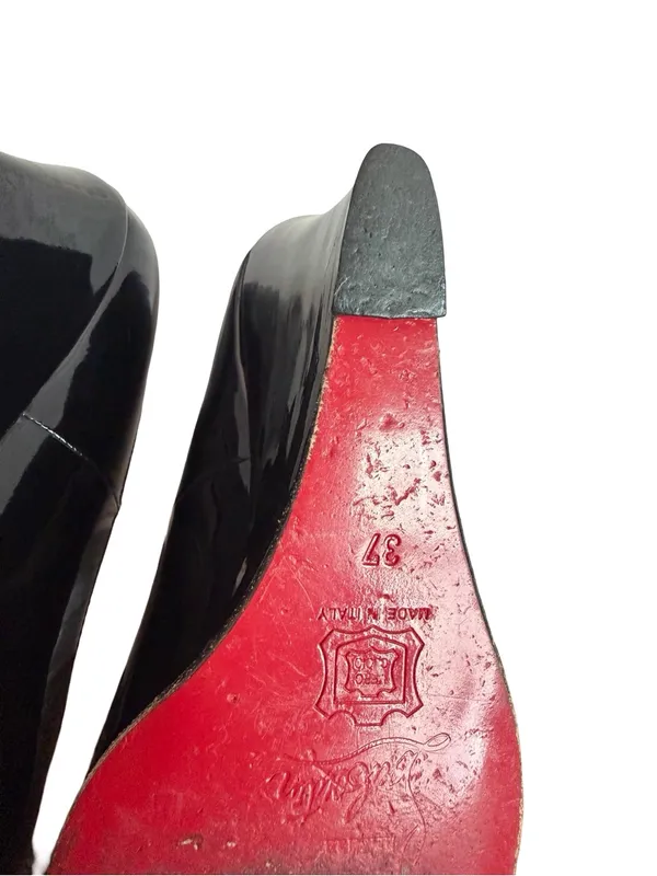 Christian Louboutin Black Patent Leather Round Toe Wedge Pumps Size 6 Women's - Image 12