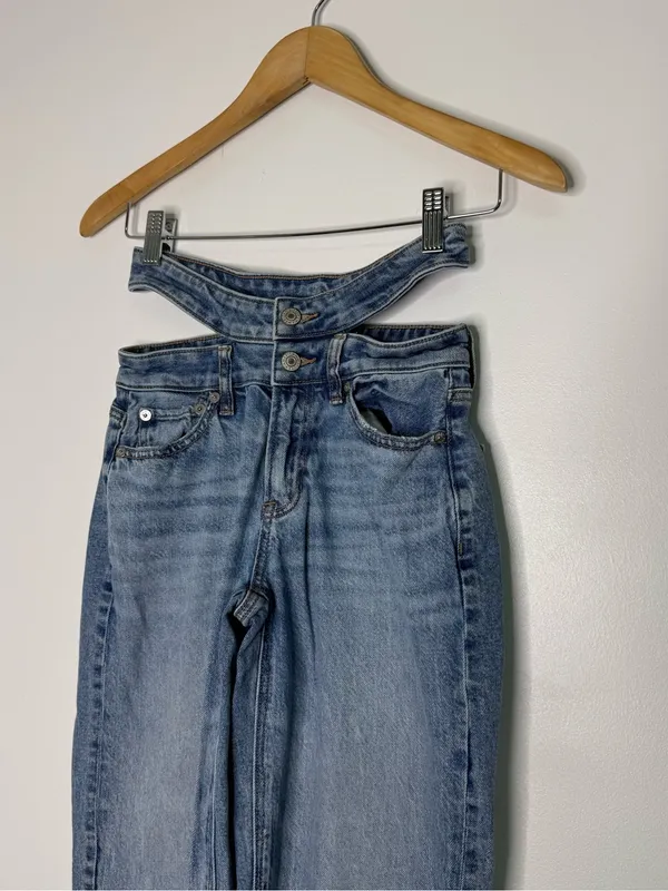 American Eagle Super High-Rise Baggy Straight Jeans Size 000 Double Waist - Image 4