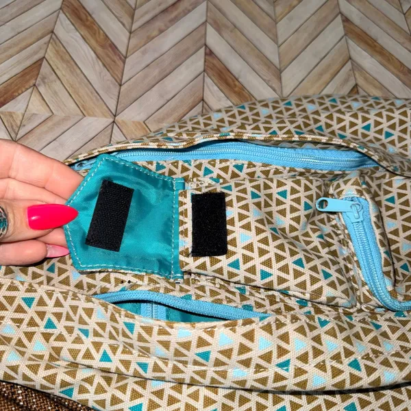KAVU Rope Sling Backpack Geometric Print Adjustable Strap‎ Teal Tan Brown Travel - Image 9