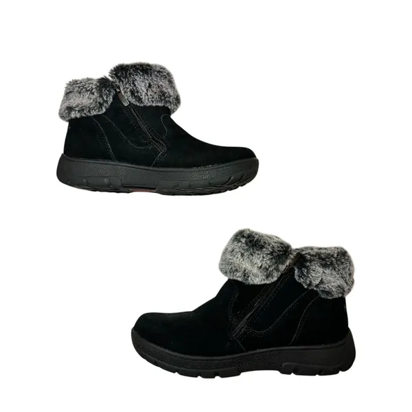 KHOMBU Jessica All Weather Faux Fur Cuff Ankle Boots Black Suede Leather 8 - Image 3