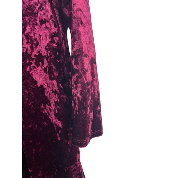 A Byer 90s Y2K Burgundy Crushed Velvet Black Tie Up Back V-neck Dress L Holiday - Image 8
