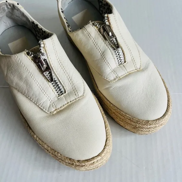 Dolce Vita Sz 6.5 White‎ Leather Platform Espadrille Slip On Shoes Zipper Front - Image 3