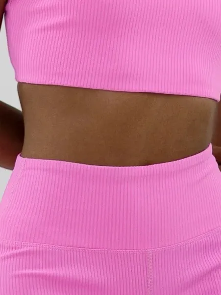 Year of ours ribbed sports bra neon pink vneck criss cross top - Image 4