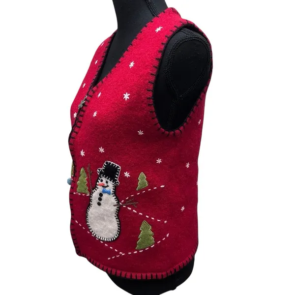 VTG Coldwater Creek Wool Full Zip Vest Size M‎ Snowman Cabincore Ugly Christmas - Image 5