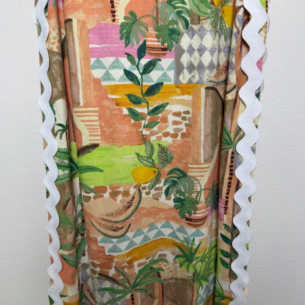 Oddi Women Linen‎ Resort Midi Dress Medium Multicolor Tropical Fruit Novelty - Image 10
