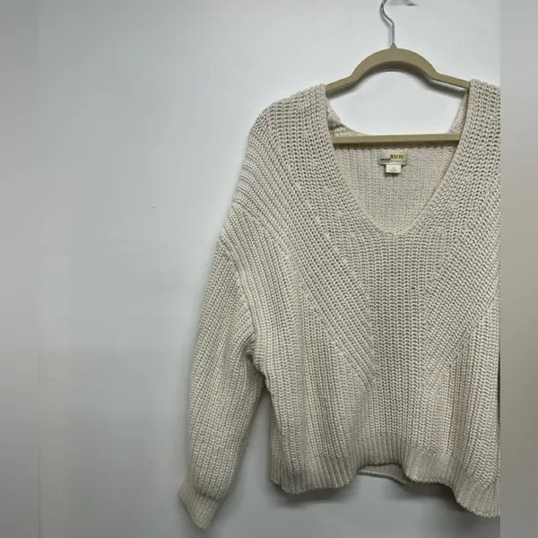 Anthropologie x Maeve V-Neck Sculptured Pullover Sweater - Off White - Image 6