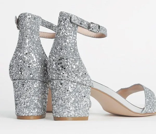 J. Adams Silver Glitter Block Low Heels with ankle strap Size 7.5. B76 - Image 3