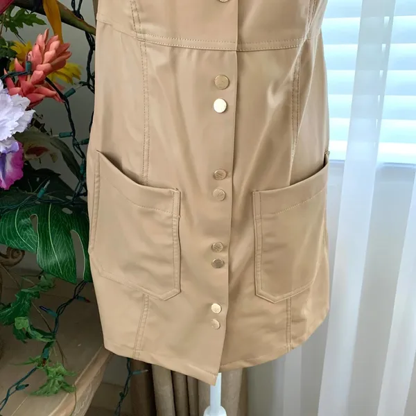 Zara FAUX LEATHER MINI PINAFORE DRESS in Beige - Image 7