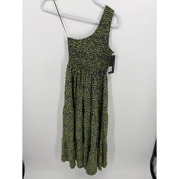 HYFVE Dress‎ Women S Navy Yellow Floral One Shoulder Smocked Tiered Midi - Image 3