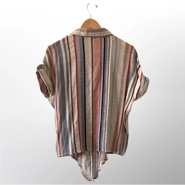 Love Notes Button Down Tie Up Shirt | Size L | Boho Cotton Rayon - Image 6