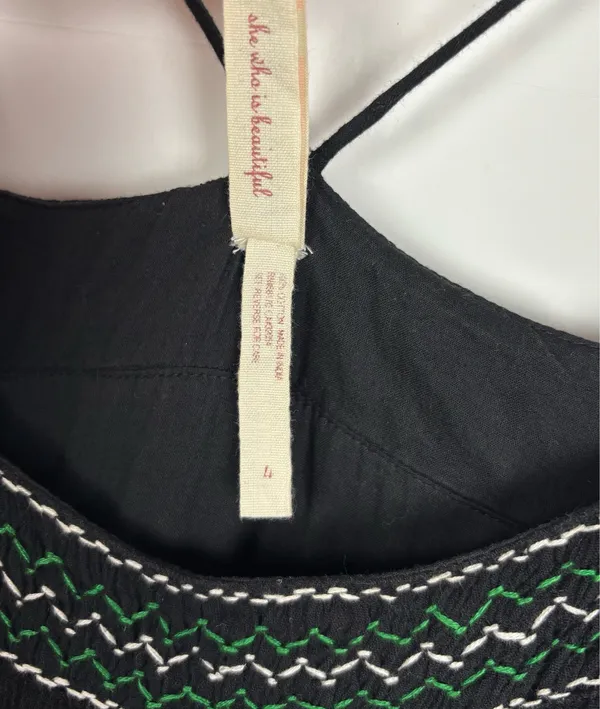 Anthropologie Maeve Dress Size 4 Black Embroidered Strappy Fit Flare Boho Gauze - Image 8