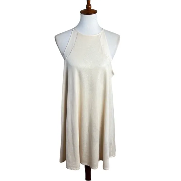 Lila Clothing Co Champagne Shimmer Halter Swing Mini Dress Large - Image 2