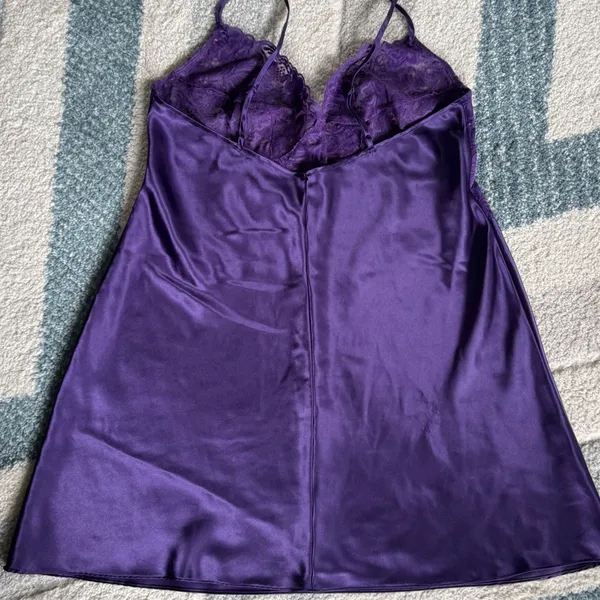 1X Purple Satin Lace Chemise Slip Dress Curvy Romantic Whimsigoth Dark Fairy - Image 5