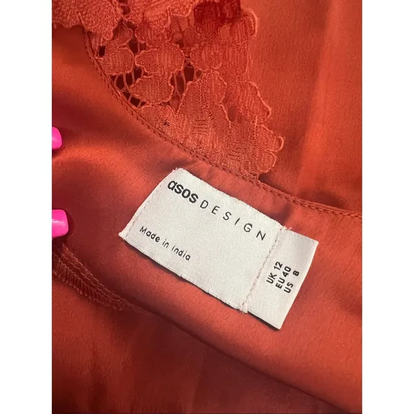 ASOS Design NWT Rust Lace Sleeveless Cowl Neck Satin Maxi Dress Size 8 - Image 7