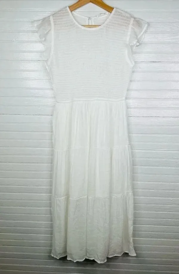 Blu Pepper Women's Smocked Ruffle Sleeve Tiered Midi Dress White Size M - Image 2