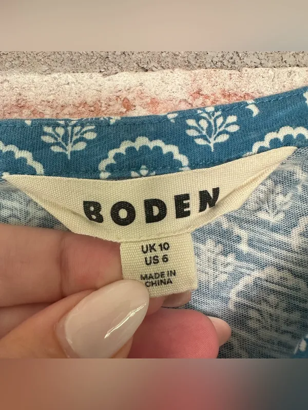 Boden Cardigan Button Up Shirt Knit Women’s 6 Blue Pattern Cotton Lightweight - Image 5