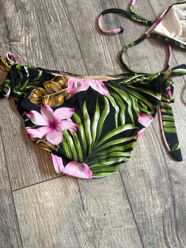 SheIn Kechika Women's Size 8 Two Piece Bikini Floral Pink Green Black - Image 4