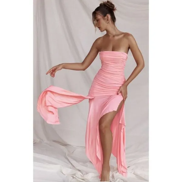 HOUSE OF CB Ivana Gathered Asymmetric Dress in Apricot Size Medium - Image 13