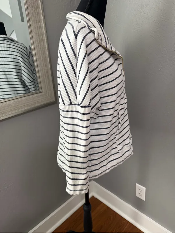 Pomander Place x Tuckernuck Nautical Costal Preppy striped ribbed 1/4 zip Small. - Image 6
