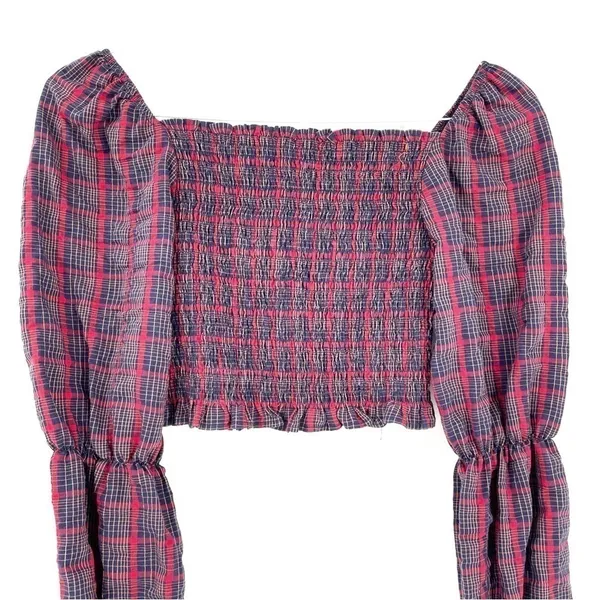 ZARA Plaid Cropped Grunge Punk Long Sleeve Blouse Top - Image 3