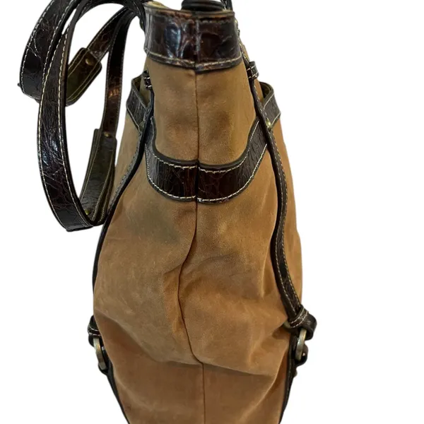 Franco Sarto Brown‎ Suede/Leather Purse With Inside Smartlyte 12.5”X15” Preowned - Image 2