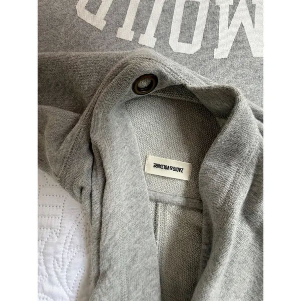 Zadig & Voltaire Amour Hooded Sweatshirt Dress Medium Gray Cotton Modal Pocket - Image 5