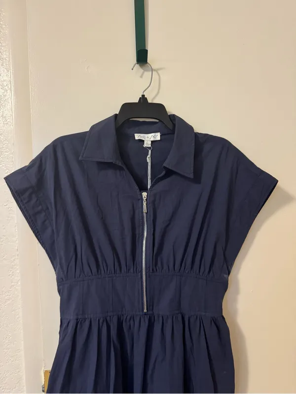 She + Sky Navy Blue Zip Front Drop Shoulder Midi Dress NWT Size L - Image 3