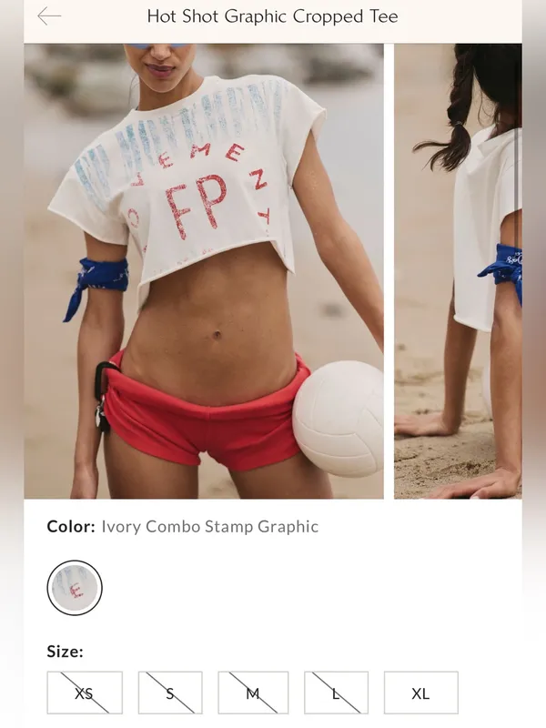 NWOT Free People FP Movement Hot Shot Graphic Cropped Tee - Ivory Stamp - XS - Image 6