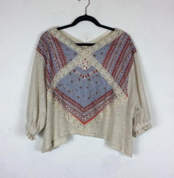 Free People Prairie Days 3/4th Sleeve Boho Blouse - Image 3