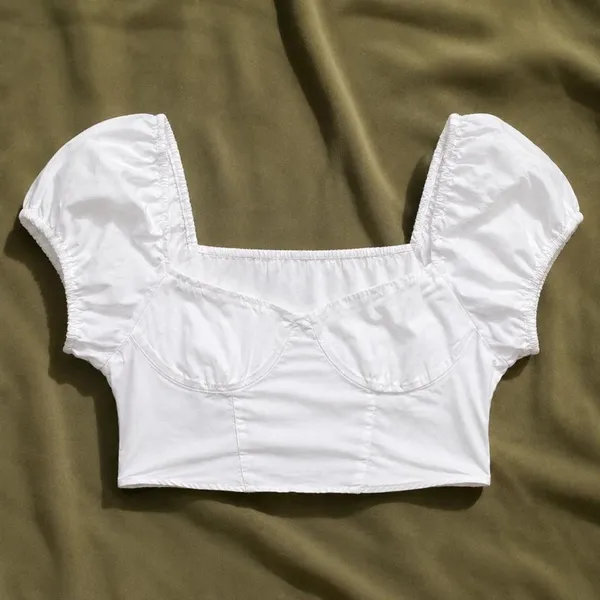H&M Divided White Puff Sleeve Milkmaid Crop Top Coquette M - Image 6