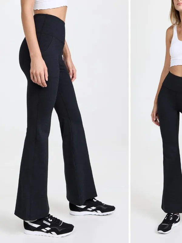 Beyond Yoga Heather Rib All Day Flare Pants Pockets Dark Gray Small - Image 2
