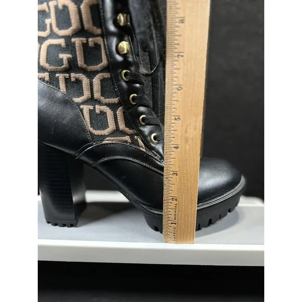 GUESS Women's Grows-R Ankle Boots Knit Logo‎ Platform Black/Tan Size 7.5M - Image 9