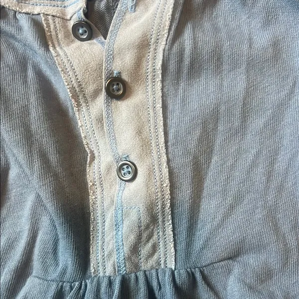 We The Free Blue Relaxed 3/4 Sleeve Blouse with Mandarin Collar - Image 6