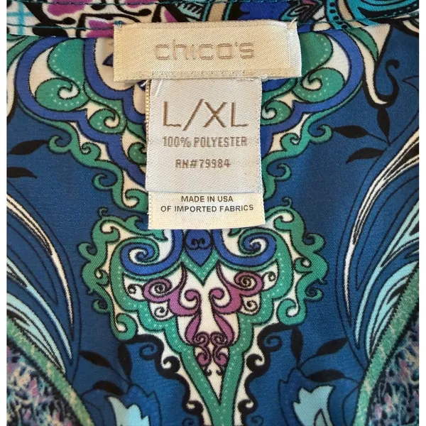 Chicos Paisley Pullover Kimono NWOT Boho Resort Wear Silky Poncho Tunic Top L XL - Image 5
