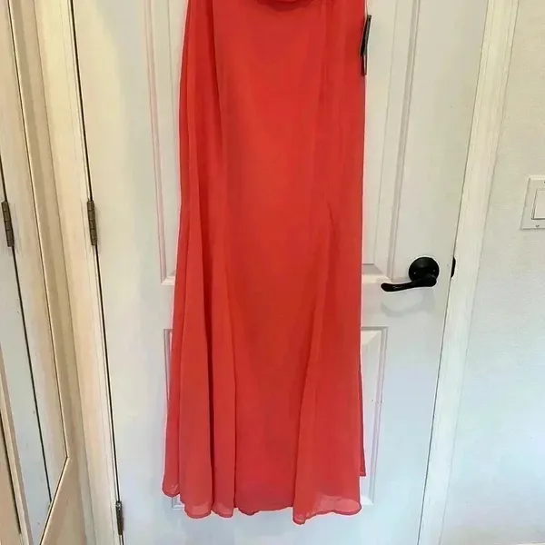 NWT Lulus All My Heart Coral Pink Off-the-Shoulder Maxi Dress Chiffon Sz L - Image 8