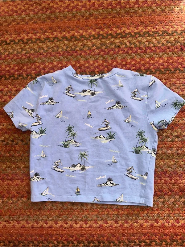 FOREVER 21 Light Blue stretch Tropical Print Crop Tee - Image 3