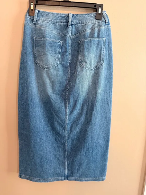 Halara Small Womens Denim Midi Skirt With Front Slit Size S Light Blue Cotton Bl - Image 2