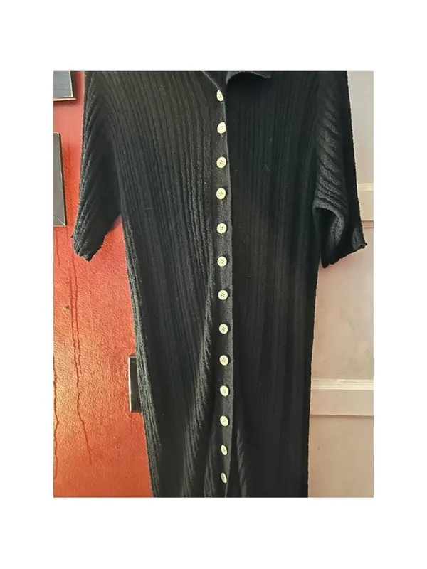 Free People Beach Riding Waves Midi Longline Sweater Black Medium Lagenlook - Image 9