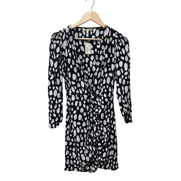 Maje Rossima Spot-Print V-Neck Faux Wrap Dress Size‎ Medium - Image 4